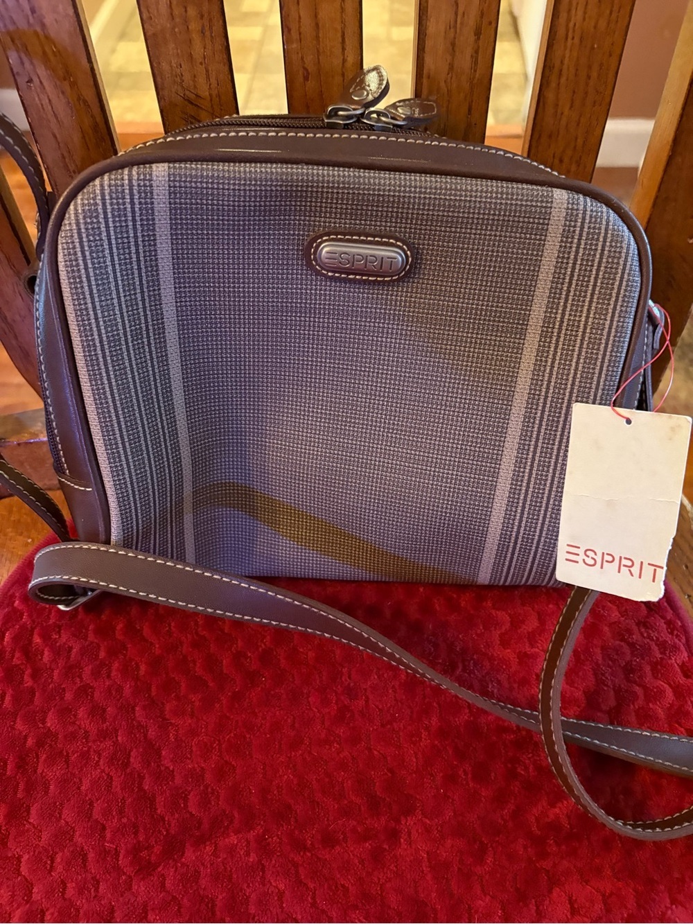Vintage Esprit Plaid Crossbody Bag NOS Original Hang Tag Brown Gray Style 70852